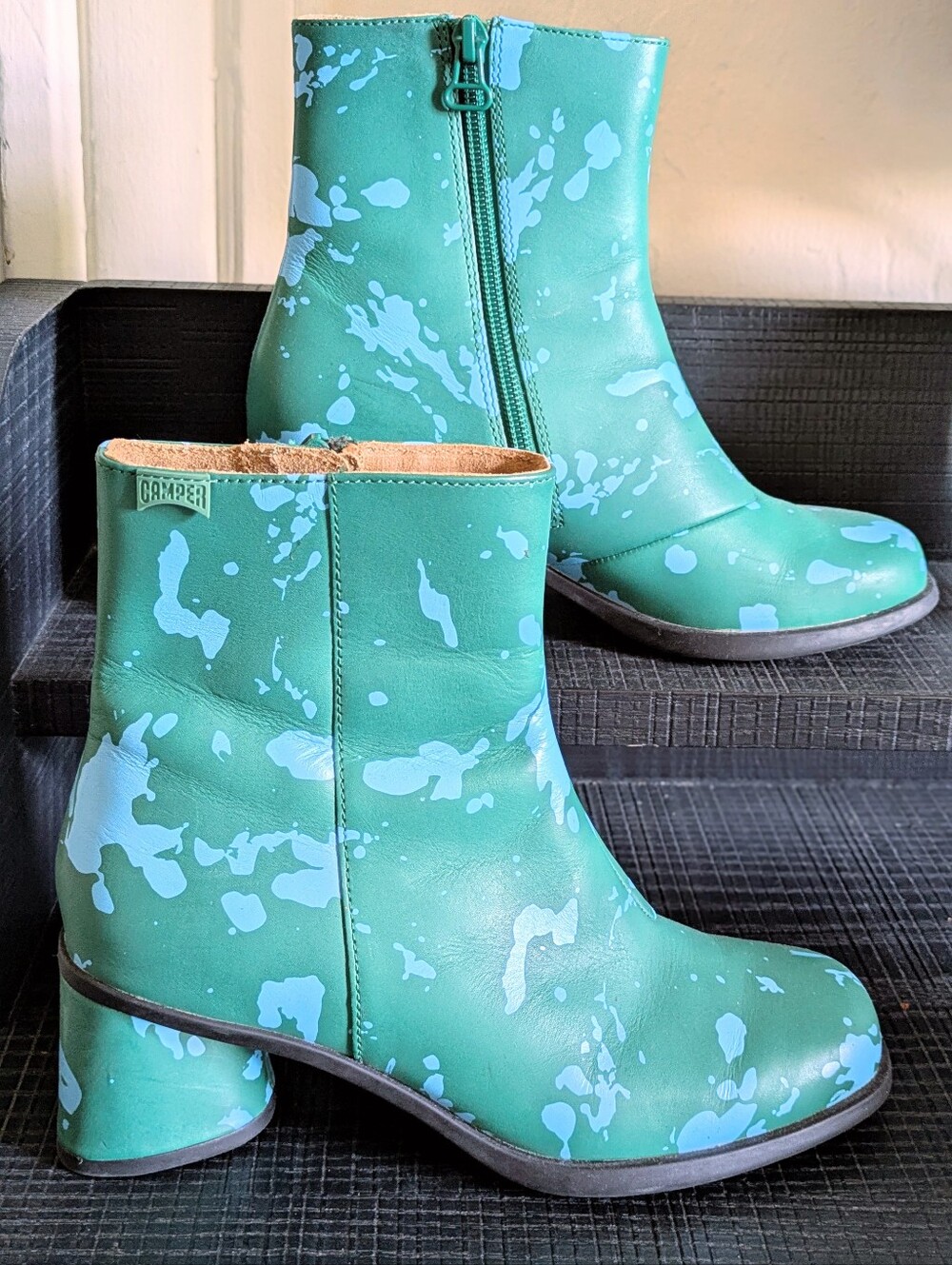 Camper Paint Splash Leather Ankle Boots Size 36